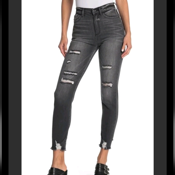 Sneak Peek Denim - NWT Sneak Peek Charcoal Gray High Rise Distressed Cut Off Jeans Sz 26